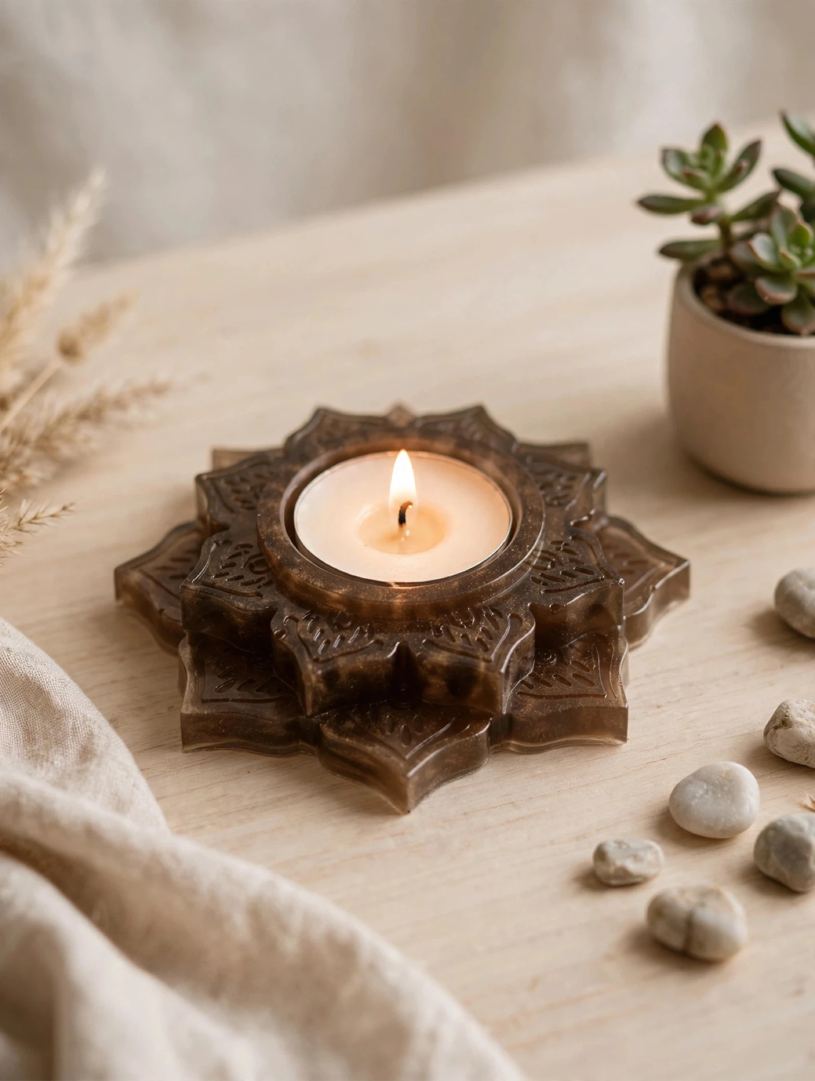Bougeoir fleur de lotus plat 
